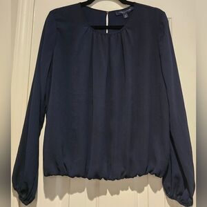 NWT Tommy Hilfiger Blue Bubble Blouse Long Sheer Sleeves Size Small Round Neck